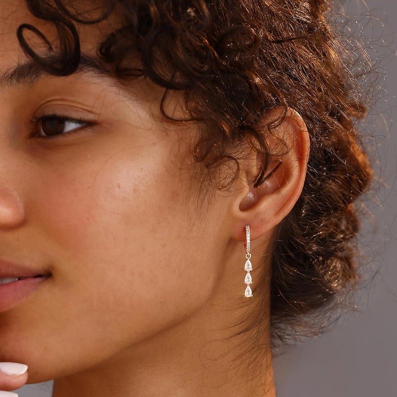 SELFROSE Store Gold Dangle Earrings for Women,Prom Jewelry Dainty Earring 14K Gold Plated Drop Earrings for Women Trendy Hypoallergenic CZ Dangling Earring - Image 4